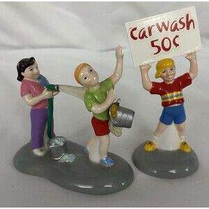 Department 56 Snow Village Accessory Set 2 Figures Car Wash Fundraiser #55177